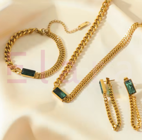 Green Crystal Necklace, Bracelet & Earrings (3 Piece Set)